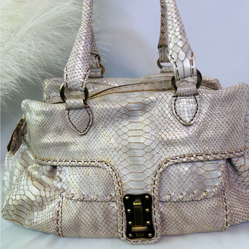 Designer Carla Mancini Metallic Python Leather Em… - image 2
